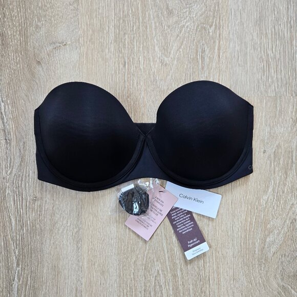 Calvin Klein Strapless Push Up Bra 32DD Convertible Multiway Black New With Tags - Picture 1 of 17